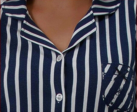 Uzun Kol Ekstra Yumuşak Çizgili Önden Düğmeli Kadın Pijama Takımı Polypamuk 