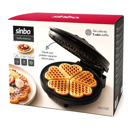 DÖKÜM BELÇİKA WAFFLE MAKİNESİ ELEKTRİKLİ 5 WAFFLE YAPIŞMAZ YÜZEY 850W SSM-2595 (5566)