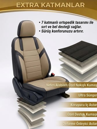 Monza Bej Siyah Serisi Toyota Corolla Koltuk Kılıfı TAM SET