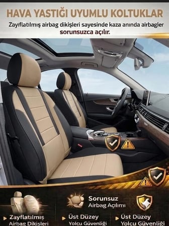 Veloce Bej Siyah Serisi Renault Megane 4 Sedan İle Uyumlu Koltuk Kılıfı Tam Set