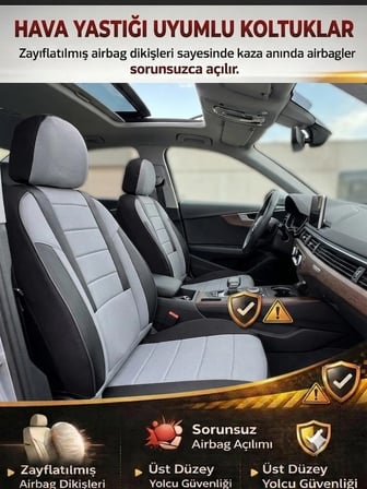 Veloce Gri Serisi Audi A3 HB İle Uyumlu Koltuk Kılıfı Tam Set