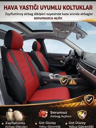 Veloce Kırmızı Serisi Volkswagen T-Roc İle Uyumlu Koltuk Kılıfı Tam Set