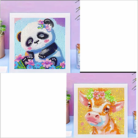 PANDA VE İNEK 2Lİ ELMAS BOYAMA SETİ 18*18 cm ELMAS YAPIŞTIRMA, ÇOCUKLARA ETKİNLİK. ÇOCUK AKTİVİTE