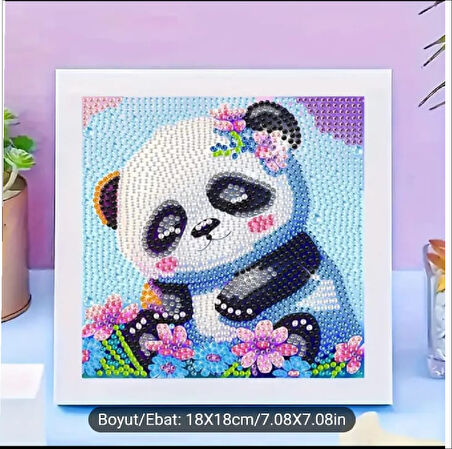 PANDA VE İNEK 2Lİ ELMAS BOYAMA SETİ 18*18 cm ELMAS YAPIŞTIRMA, ÇOCUKLARA ETKİNLİK. ÇOCUK AKTİVİTE