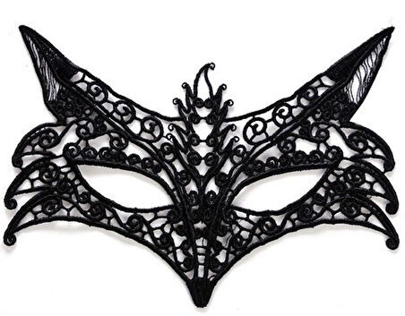 Siyah Renk Dantel İşlemeli Örgü Parti Maskesi