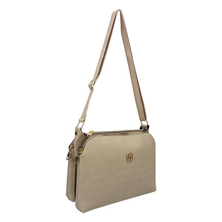 SİA ÇANTA Kabartma Yazı Detaylı Çapraz Askılı  Üç Fermuarlı Gözlü Kullanışlı Şık Çanta