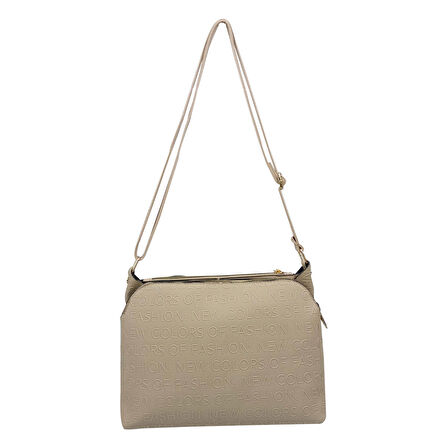 SİA ÇANTA Kabartma Yazı Detaylı Çapraz Askılı  Üç Fermuarlı Gözlü Kullanışlı Şık Çanta