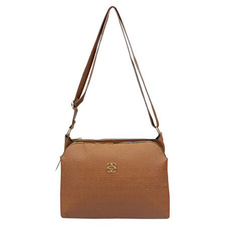 SİA ÇANTA Kabartma Yazı Detaylı Çapraz Askılı  Üç Fermuarlı Gözlü Kullanışlı Şık Çanta