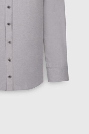 Pamuklu Oxford Slim Fit Dar Kesim Gizli Düğmeli Yaka Armürlü Gömlek