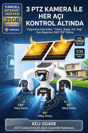 5 Kameralı 4G/E-SIM Destekli 18X Zoom PTZ Güneş Enerjili Profesyonel Dış Mekân Güvenlik Kamerası 25G