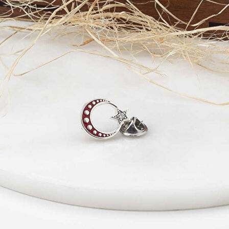 925 Ayar Gümüş Ay Yıldız Rozet T4636 (944944)