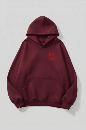 Unisex Yumuşak Dokulu Damn. Baskılı Tasarım Oversize 3 İplik Hoodie Sweatshirt