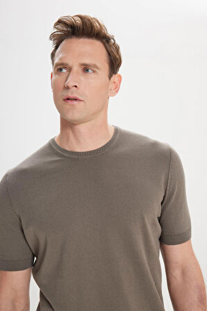 Standart Fit Normal Kesim %100 Pamuk Bisiklet Yaka Triko Tişört