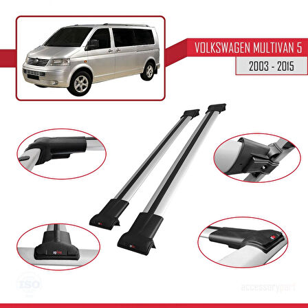 Volkswagen T5 Multivan 2003-2015 Arası ile Uyumlu FLY Model Ara Atkı Tavan Barı Gri 2 Adet