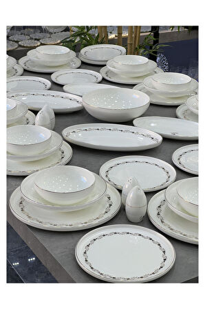 Lüx Porselen Kiara 57 Parça 12 Kişilik Bone China Yemek Takımı