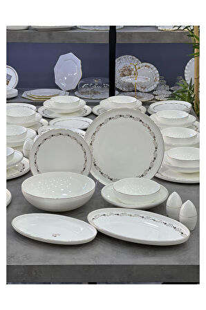 Lüx Porselen Kiara 57 Parça 12 Kişilik Bone China Yemek Takımı