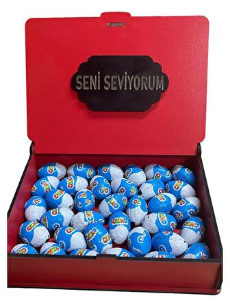 Ozmo Mini Yumurta ( 35 Adet ) Seni Seviyorum Yazılı Kırmızı Ahşap Hediye Kutusu Yumurta Sevdiklerinize Hediye Ozmo Mini Eggs Kırmızı Ahşap Kutulu