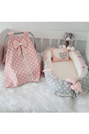 Nest Gri Yıldız Jaju-babynest Anne Yanı Bebek Yatağı Ve Pudra Puset Örtüsü 4 Parça Set