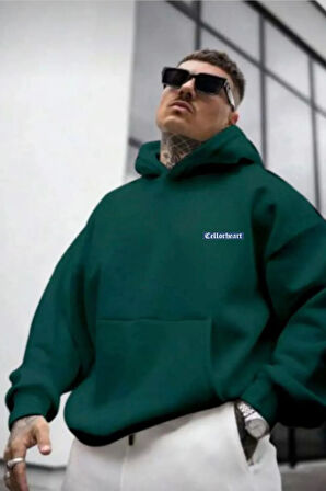 Erkek Yeşil Oversize Cellorheart Baskılı Sweatshirt