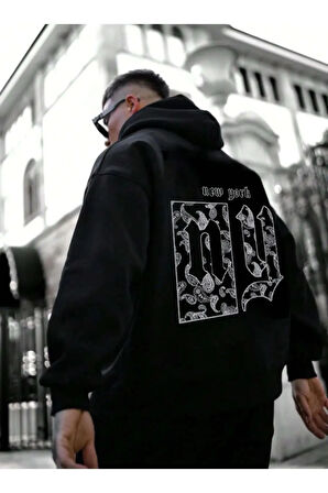 Erkek Siyah Ny Life  Baskılı Sweatshirt