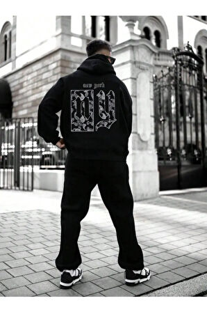 Erkek Siyah Ny Life  Baskılı Sweatshirt