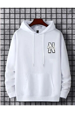 Erkek Beyaz Oversize  New York Baskılı Sweatshirt