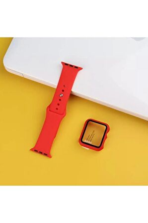 Watch 44mm Uyumlu Silikon Kordon + Kasa Ve Ekran Koruyucu 360 Tam Koruma 2'li Set