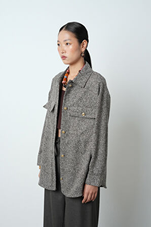 Kadın Çift Cepli Kırçıllı Altın Düğmeli Kışlık Ceket