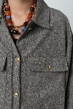 Kadın Çift Cepli Kırçıllı Altın Düğmeli Kışlık Ceket