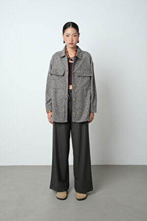 Kadın Çift Cepli Kırçıllı Altın Düğmeli Kışlık Ceket