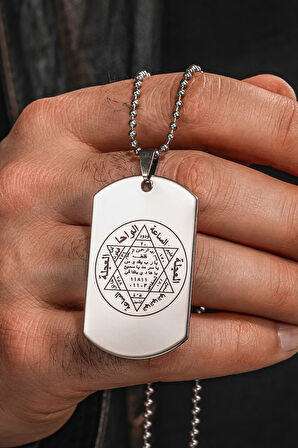 Solomark Steel Hz. Süleyman Mühürlü Erkek Çelik Kolye Top Zincir Kararmaz 2 mm