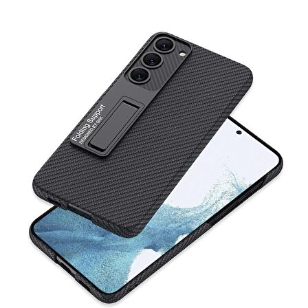Smcase Samsung Galaxy S23 Kılıf Standlı Kalemlikli Carbon Görünüm