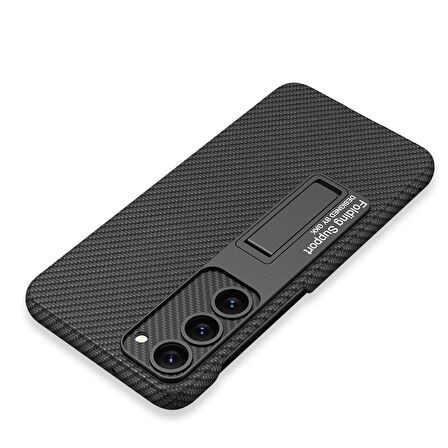 Smcase Samsung Galaxy S23 Kılıf Standlı Kalemlikli Carbon Görünüm