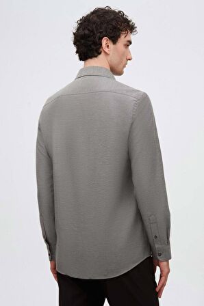 Ds Damat Slim Fit Antrasit İtalyan Yaka Armürlü Gömlek 2HF02ORT3185 2HF02ORT3185