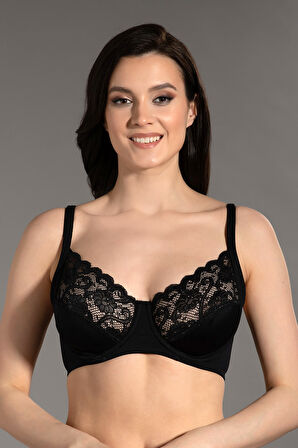 Kadın Siyah Dantelli Dolgusuz D Cup Sütyen