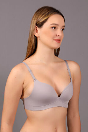 Kadın Açık Gri Lazer Kesim Desteksiz B Cup Sütyen