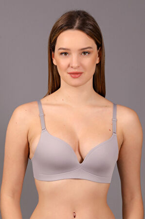 Kadın Açık Gri Lazer Kesim Desteksiz B Cup Sütyen