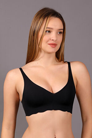 Kadın Siyah Lazer Kesim Desteksiz B Cup Sütyen