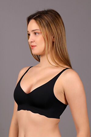 Kadın Siyah Lazer Kesim Desteksiz B Cup Sütyen