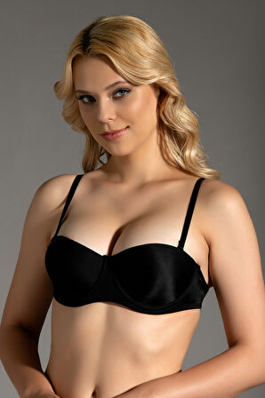 Kadın Siyah Balenli Askısı Çıkabilen Destekli B Cup Sütyen