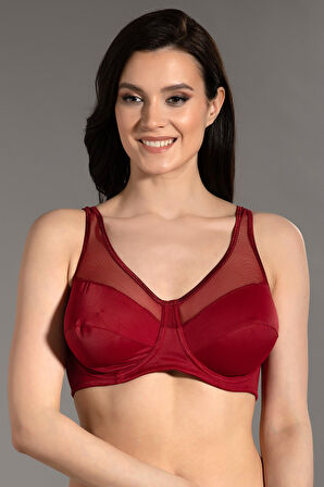 Kadın Bordo Transparan Detaylı Dolgusuz D Cup Sütyen