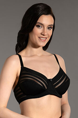 Kadın Siyah Renk Tül Dekolteli Dolgusuz D Cup Sütyen