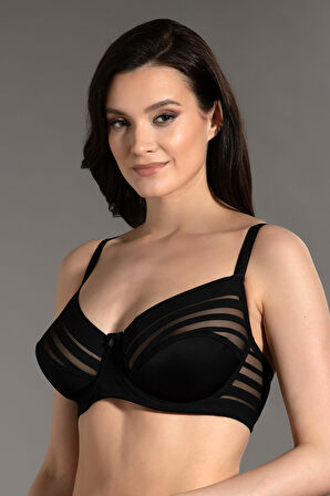 Kadın Siyah Renk Tül Dekolteli Dolgusuz D Cup Sütyen