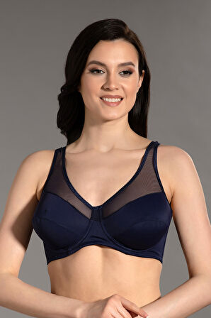 Kadın Lacivert Transparan Detaylı Dolgusuz D Cup Sütyen