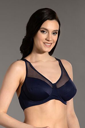 Kadın Lacivert Transparan Detaylı Dolgusuz D Cup Sütyen