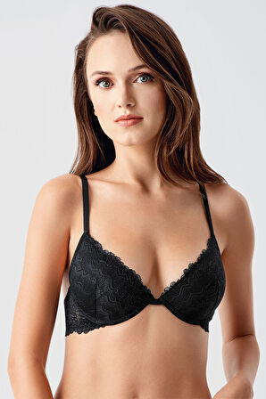 Kadın Siyah Dantelli Destekli B Cup Sütyen