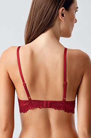 Kadın Bordo Dantelli Destekli B Cup Sütyen