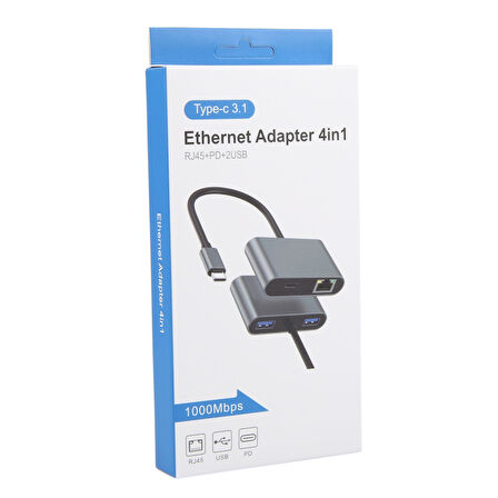 4 İN 1 USB-C / TYPE-C 3.1 - RJ45, PD VE USB X 2 ETHERNET ADAPTÖR KABLOSU