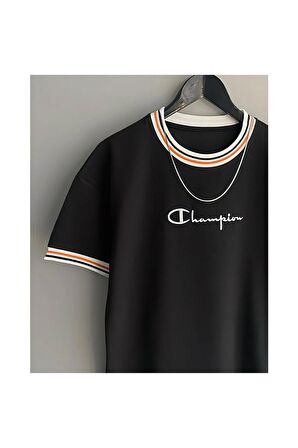 Unisex Yeni Sezon Oversize Chmp Baskılı Detaylı Yazlık T-shirt