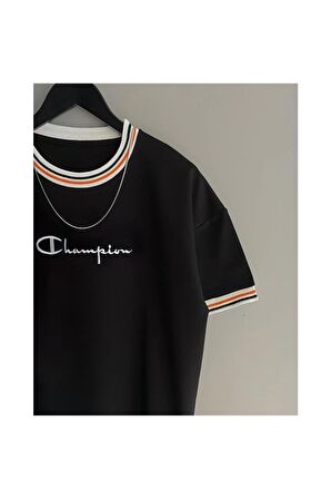 Unisex Yeni Sezon Oversize Chmp Baskılı Detaylı Yazlık T-shirt